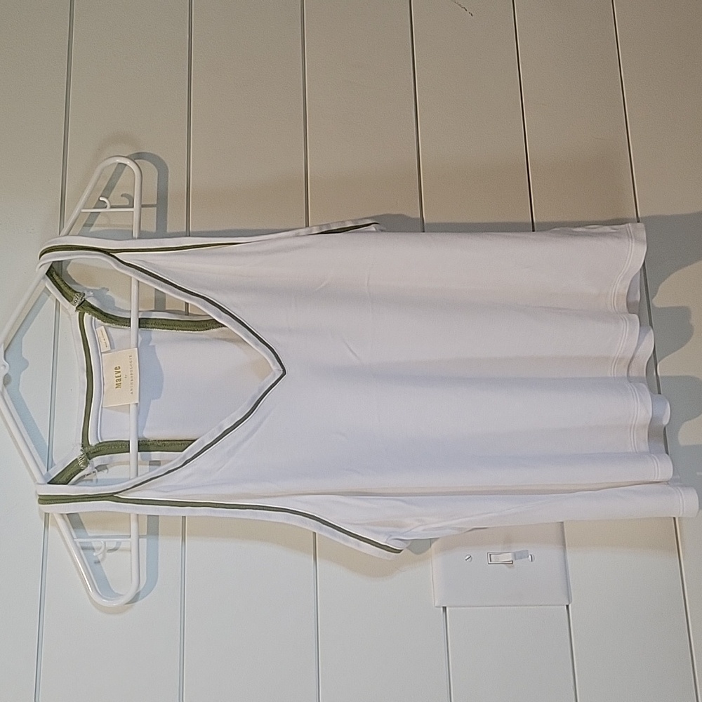 MAEVE BY ANTHROPOLOGIE V NECK TANK  LARGE  GREEN/WHITE